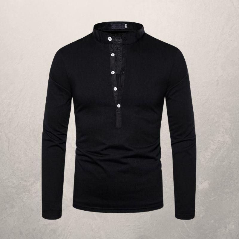 Men's Solid Color Multi-Button Decoration Casual Long-Sleeved T-Shirt